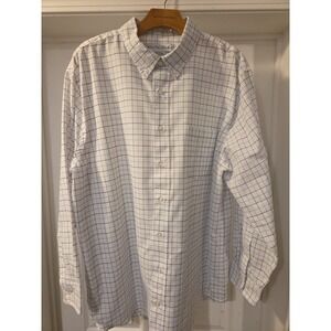 Mens Button Up Shirt Plaid Long Sleeve Pocket Irvine Park TL 17.5 Reg Blue White